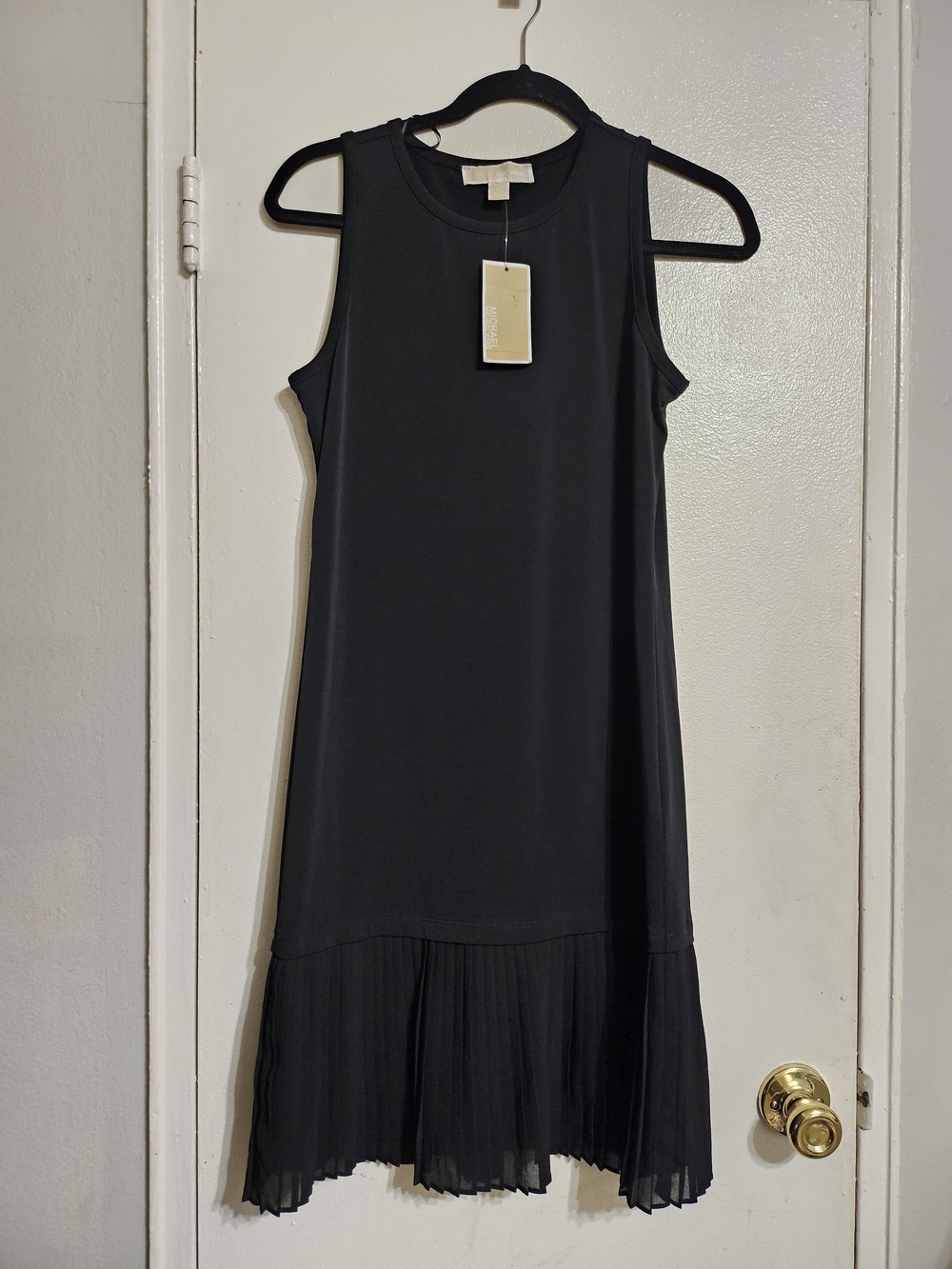 Michael Kors Black Sleeveless A-Line Midi Dress with Pleated Hem